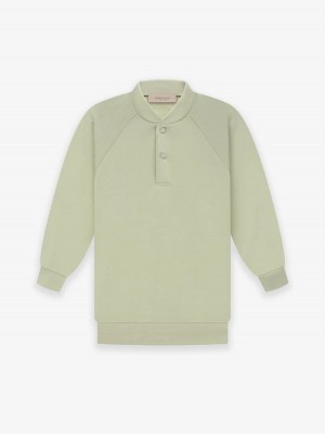 Essentials 3/4 Sleeve Henley Hoodie Damen Grün | 9450-KJCDM