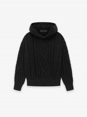 Essentials Cable Knit Hoodie Kinder Schwarz | 8425-OLPUJ