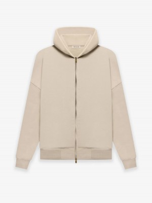 Essentials Fleece Zip Hoodie Beige | 1627-EVUMT