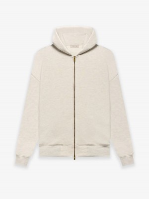 Essentials Fleece Zip Up Hoodie Beige | 3045-JQPUO