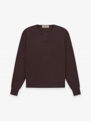 Essentials Ls Henley Plum Hoodie Damen Braun | 1938-NLDBM