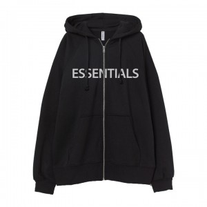 Essentials Oversized Zip-Through Hoodie Schwarz | 6347-YILWX
